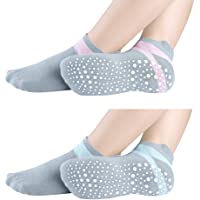 Qishare 2 Pares de Calcetines Antideslizantes para Hombres y Mujeres- Ideales para Yoga- Hospital para Ancianos- Pilates…